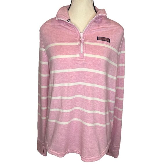 Vineyard Vines Tops - Vineyard Vines Womens Pink White Stripe 1/4 Zip Dreamcloth Shep Shirt Sz S Prep